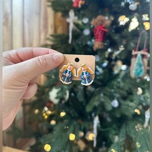Vintage handmade hand-painted angel holiday Christmas earrings